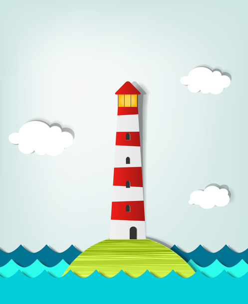 Solitary island lighthouse - Vector, Image