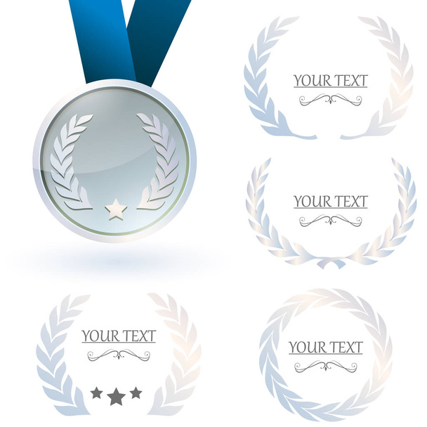 Sliver medal and laurel weaths collection - Vector, afbeelding