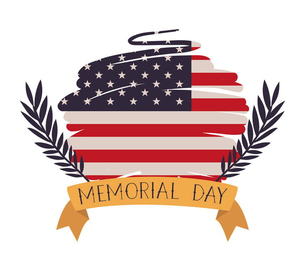 US-Flagge mit Gedenktag-Emblem bemalt - Vektor, Bild