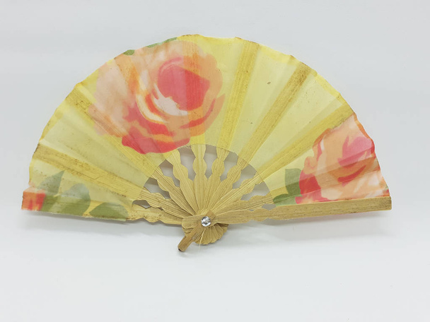 Wooden Bamboo Silk Folding Fan Chinese Japanese Vintage Retro Style Handmade Silk Floral Pattern Hand Fan with a Fabric Sleeve and Tassels for Home Decoration Party Wedding or Dancing Gift - Image  - Photo, Image