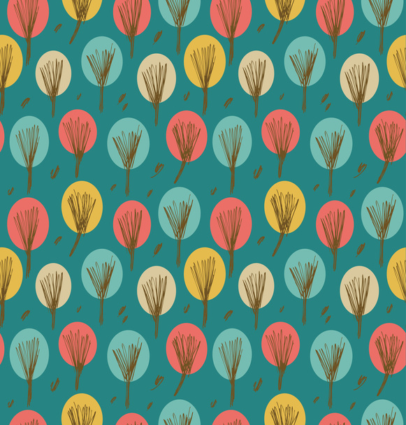 Endless emerald autumn pattern with trees. Background with decorative landscape - Vecteur, image