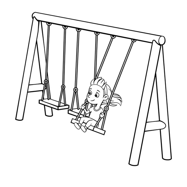 Lány játszik swing rajzfilm - Vektor, kép