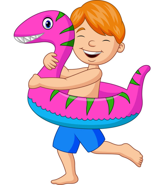 Illustration vectorielle du petit garçon dessin animé avec anneau gonflable - Vecteur, image