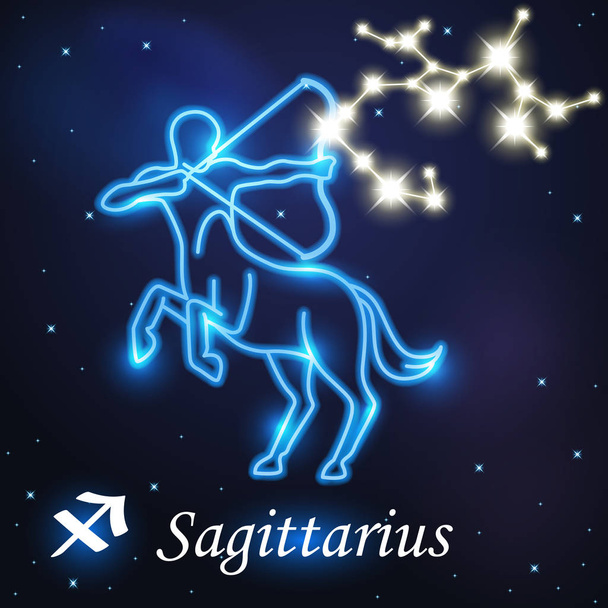 Light symbol of centaur archery to sagittarius of zodiac and hor - Vector, Image
