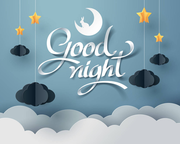 Paper art of Goodnight and sweet dream, night and paper mobile c - Vector, Image