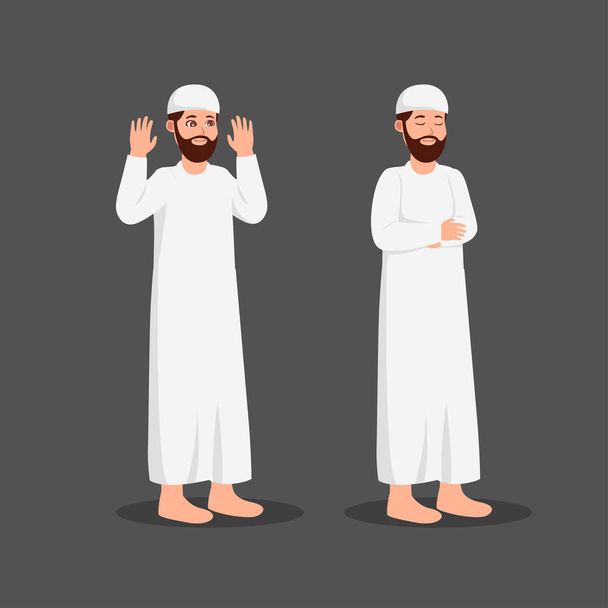 Ilustracja muzułmański człowiek praktykujący modlić się, Islamska modlitwa - Wektor, obraz