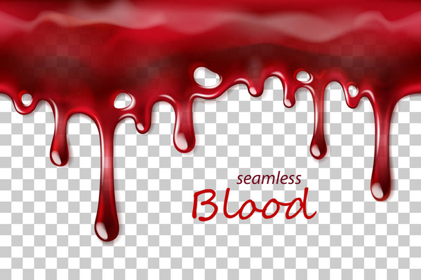 Seamless dripping blood repeatable isolated on transparent - Vector, Image