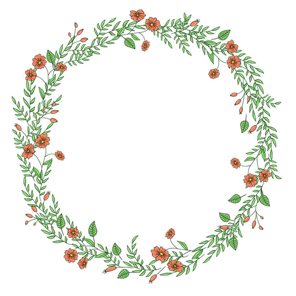 Vector wreath of garden flowers and herbs - Διάνυσμα, εικόνα