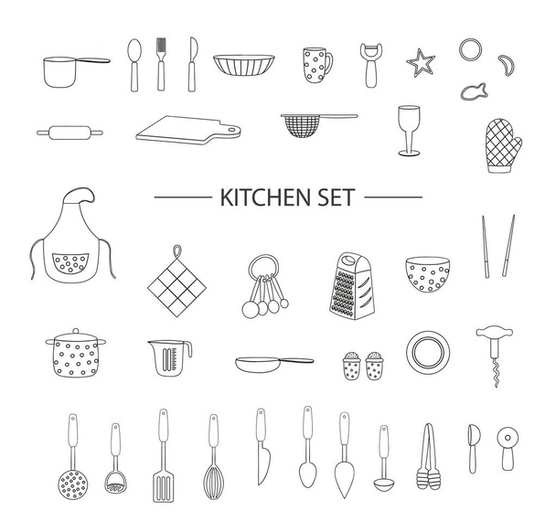 Vektori joukko musta keittiö työkaluja eristetty valkoisella taustalla
 - Vektori, kuva