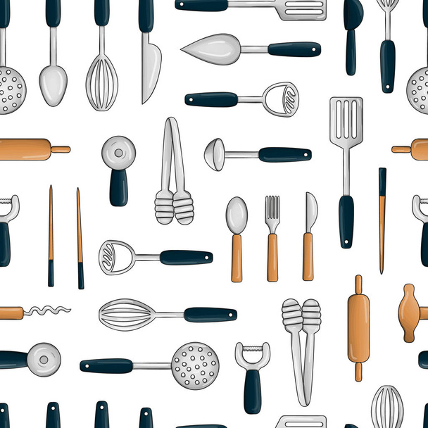 Vector seamless pattern of colored kitchen tools - Vector, Image