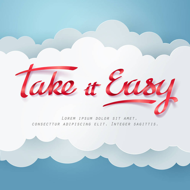 Art du papier et ruban rouge de Take it easy calligraphie main
 - Vecteur, image