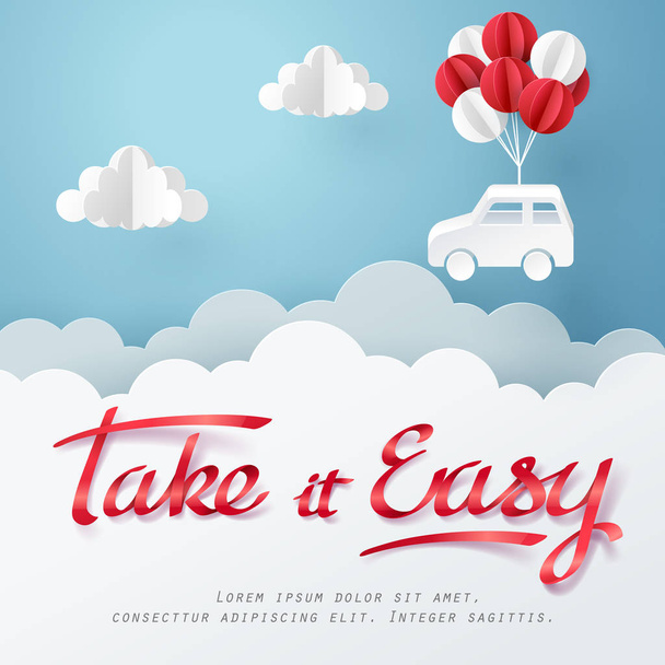 Papier art de Take it easy calligraphie lettrage à la main et voiture
 - Vecteur, image