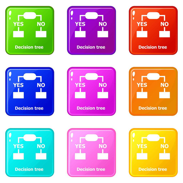 Decision tree icons set 9 color collection - Vetor, Imagem