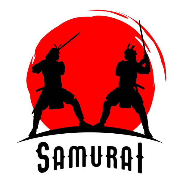 Silhouette of two Japanese Samurai sword fighting, Vector Illustration - Vector, Image