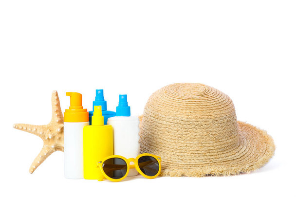 Summer vacation accessories isolated on white background. Happy  - Φωτογραφία, εικόνα