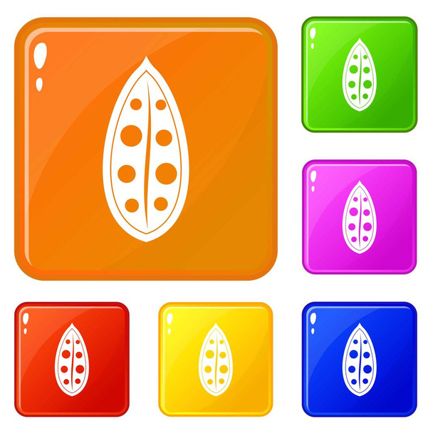 Cocoa pod icons set vector color - Vektor, Bild