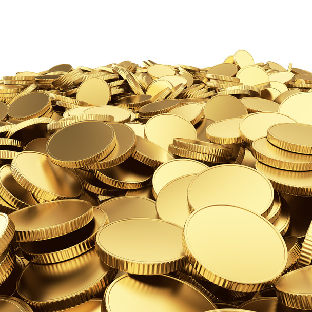 Monedas en blanco dorado aisladas en blanco con ruta de recorte
 - Foto, imagen