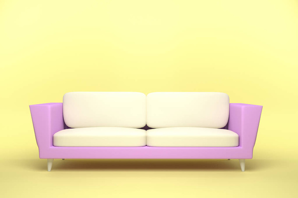 Diseño de sofá de cuero rosa y blanco en fondo amarillo, 3D rend
 - Foto, Imagen