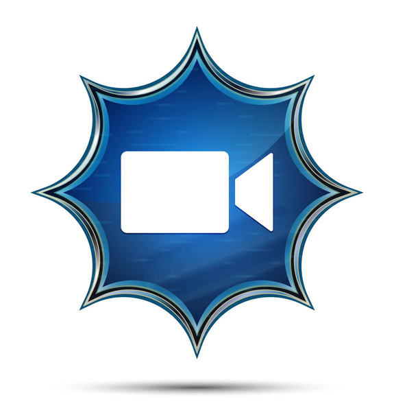 Video camera icon magical glassy sunburst blue button - Photo, Image