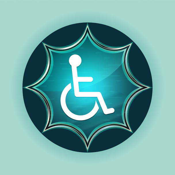 車椅子ハンデアイコン魔法のガラスサンバーストブルーボタン空 - 写真・画像
