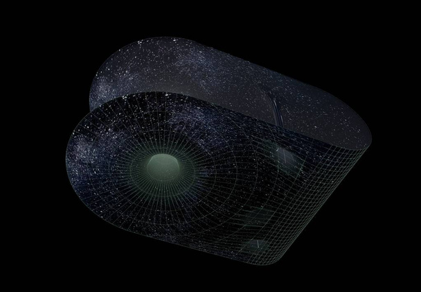 Μια σκουληκότρυπα που συνδέει δύο σημεία στο διάστημα. Μοναδικότητα. εικονογράφηση 3D - Φωτογραφία, εικόνα