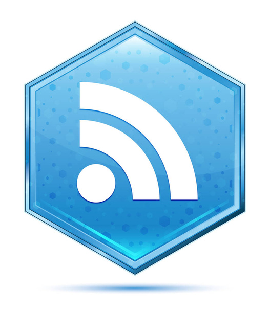 RSS-feed ikon kristály kék hatszög gomb - Fotó, kép