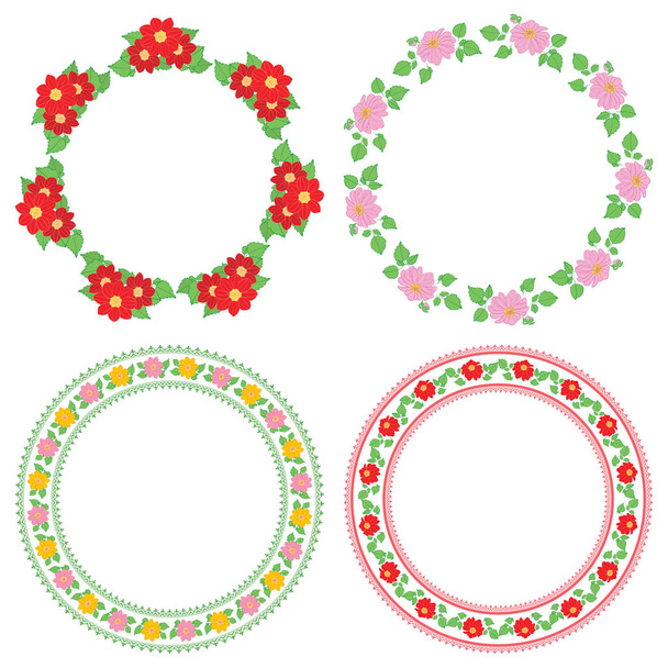 summer flowers dahlia in decorative frames - vector round decorations - Вектор, зображення