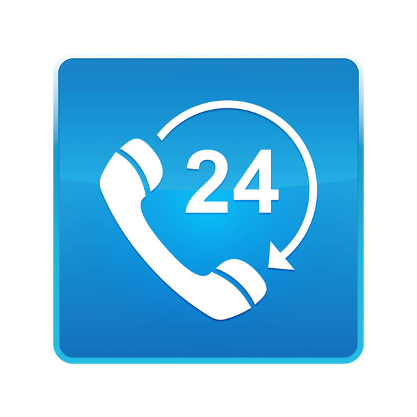 24 hours open phone rotate arrow icon shiny blue square button - Photo, Image