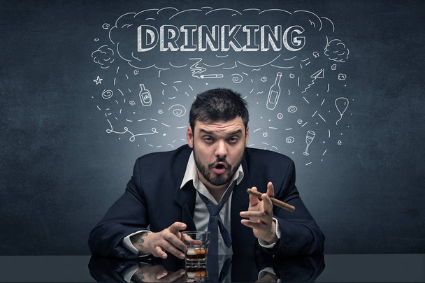 Drunk man with drinking, drug, hangover, alcoholic, drugs concept - Photo, Image
