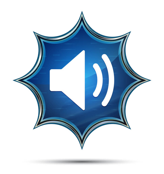 Hangerő hangszóró ikon varázslatos üveges Sunburst kék gomb - Fotó, kép