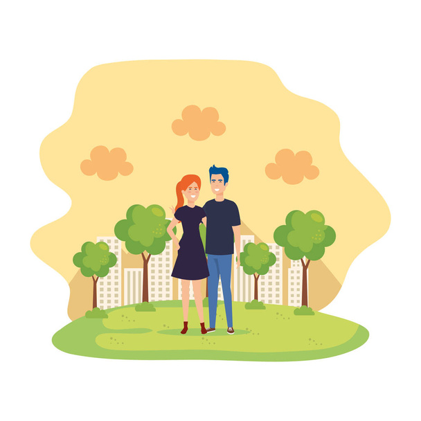 公園の文字のカップル - ベクター画像