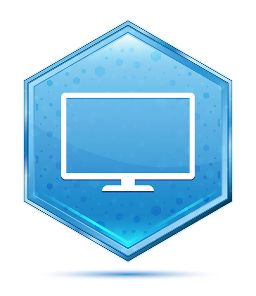 Monitor ikon kristály kék hatszög gomb - Fotó, kép