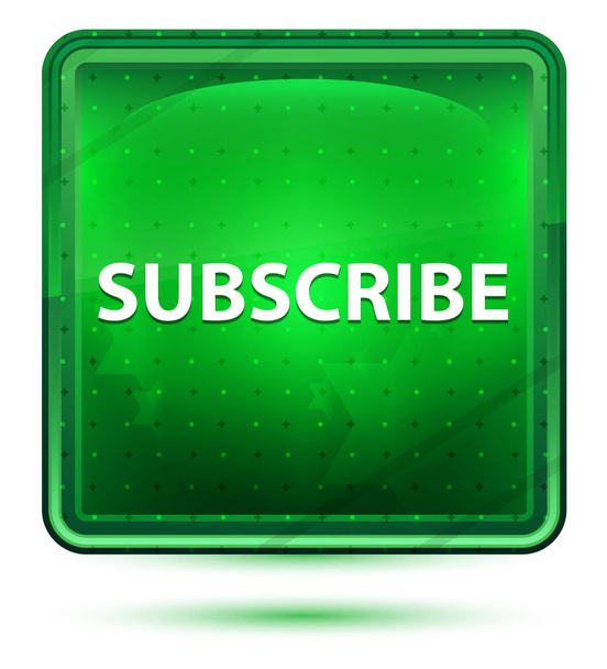 Subscribe Neon Light Green Square Button - Photo, Image