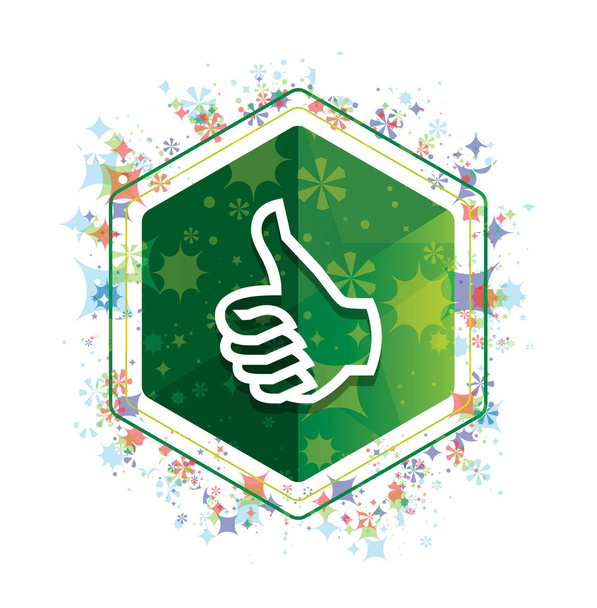 Thumbs up icon floral plants pattern green hexagon button - Photo, Image