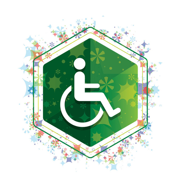 Wheelchair handicap icon floral plants pattern green hexagon but - Photo, Image