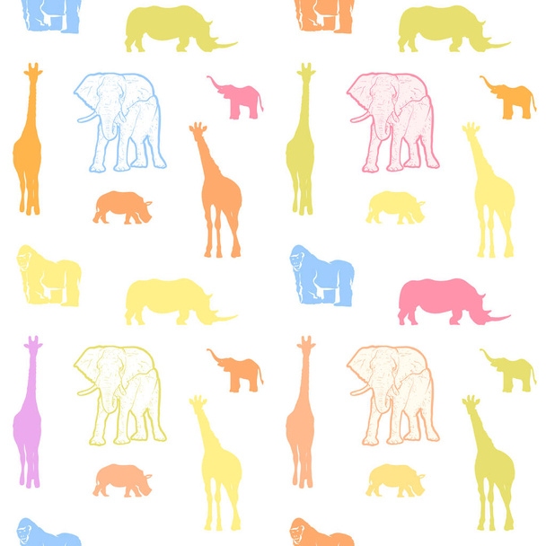 Seamless colorful kids animals art pattern - Vector, Image