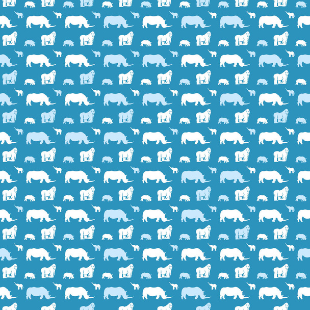 Bezszwowy wzór zwierzęcy dla dzieci na niebiesko - Wektor, obraz
