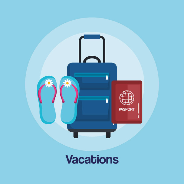 vacations travel bag with handle on wheels - Vector, Image