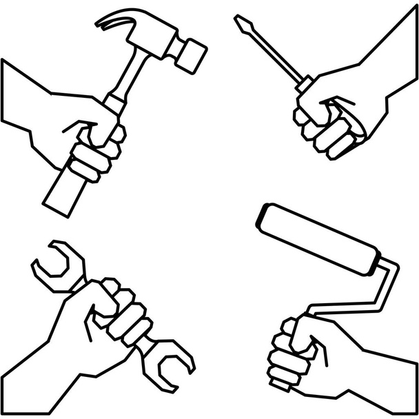 χέρια ομαδική εργασία με εργαλεία - Διάνυσμα, εικόνα