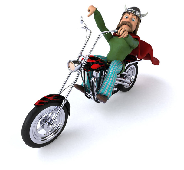 Fun cartoon character on motorcycle  - 3D Illustration - Foto, Imagem
