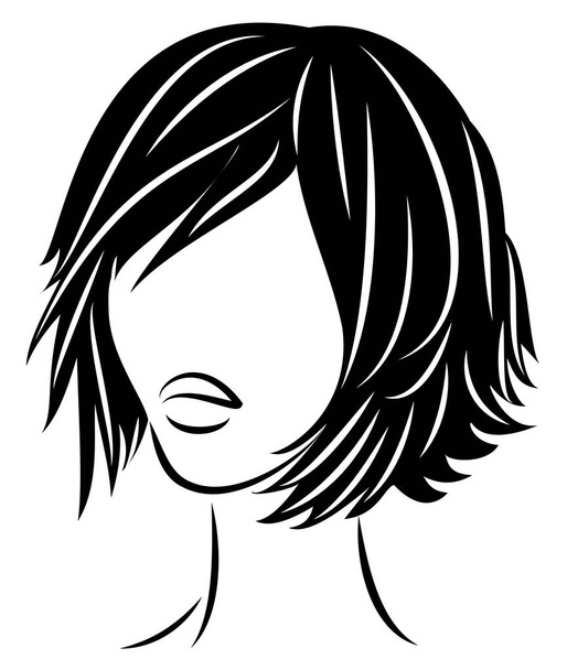 甘い女性の頭のシルエット。女の子は中髪と長い髪に女性の髪型を示しています。ロゴ、広告に適しています。ベクトルイラスト. - ベクター画像