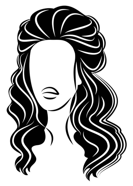 Silhouette eines Kopfes einer süßen Dame. ein Mädchen zeigt die Frisur einer Frau mit mittlerem und langem Haar. geeignet für Logo, Werbung. Vektorillustration. - Vektor, Bild