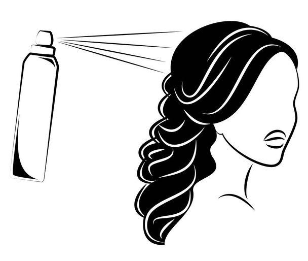 La silueta de la cabeza de una dama. La chica del salón de belleza. Una mujer se peina, se barniza el pelo. Ilustración vectorial
. - Vector, Imagen