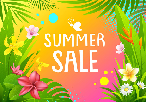 Summer Sale banners vector colorful tropical design background, illustration - Vector, Image