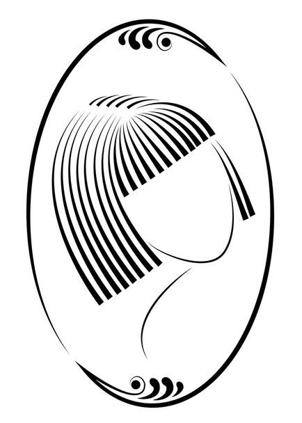 Silhueta de uma cabeça de uma senhora bonita em uma armação criativa. Uma menina mostra seu cabelo no cabelo médio e curto. Adequado para logotipo, publicidade. Ilustração vetorial
 - Vetor, Imagem