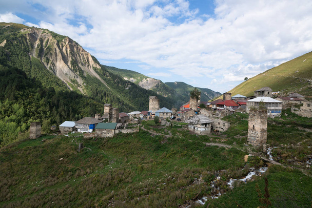 Murkmeli village in Samegrelo-Zemo Svaneti, Georgia. UNESCO World Heritage Site - Fotoğraf, Görsel