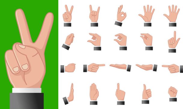 Vari gesti di mani umane isolate su sfondo bianco. Illustrazione piatta vettoriale di mani femminili in diverse situazioni. Elementi di design vettoriale per infografica, web, internet, presentazione - Vettoriali, immagini