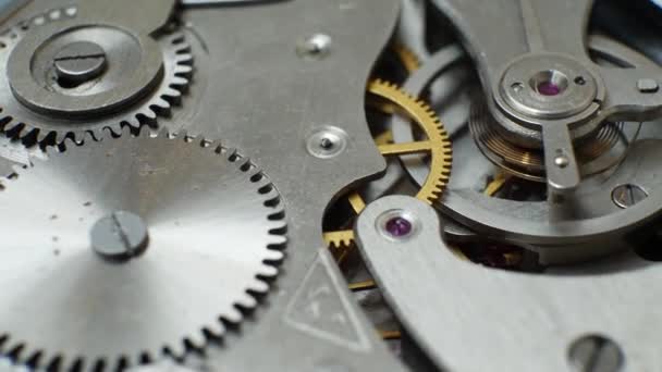 Mechanic Clockwork Mechanism Works with Bronze Spring and Metal Cogs - Footage, Video