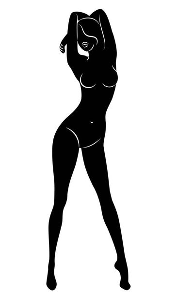Silhouette of a sweet standing lady. The girl has a beautiful figure. Vector illustration. - Вектор,изображение