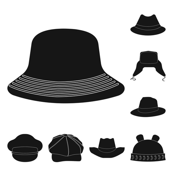 Vector design of headgear and cap symbol. Set of headgear and accessory stock symbol for web. - Vektör, Görsel